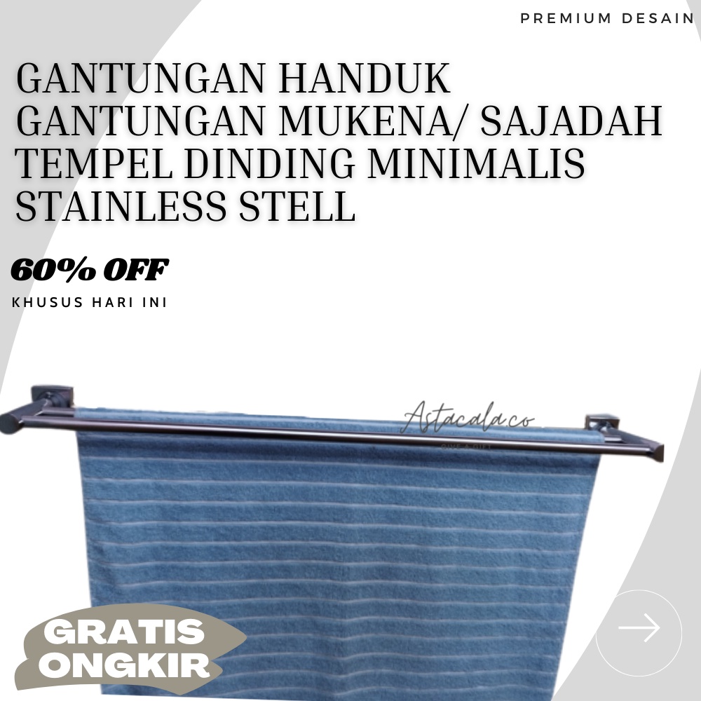 Gantungan Handuk 2 baris 80cm Tempel Dinding Stainless, Rak Handuk, Gantungan Mukena
