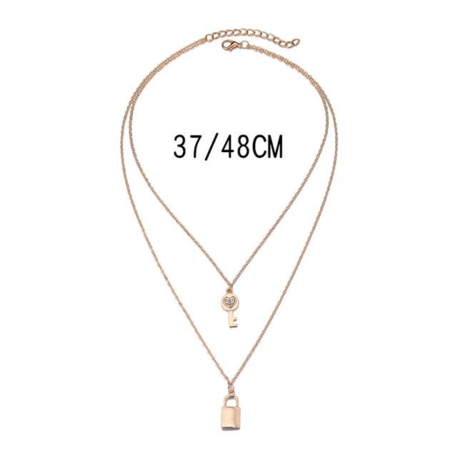 LRC Kalung Fashion Gold Color Alloy Double-layer Key Lock p82878