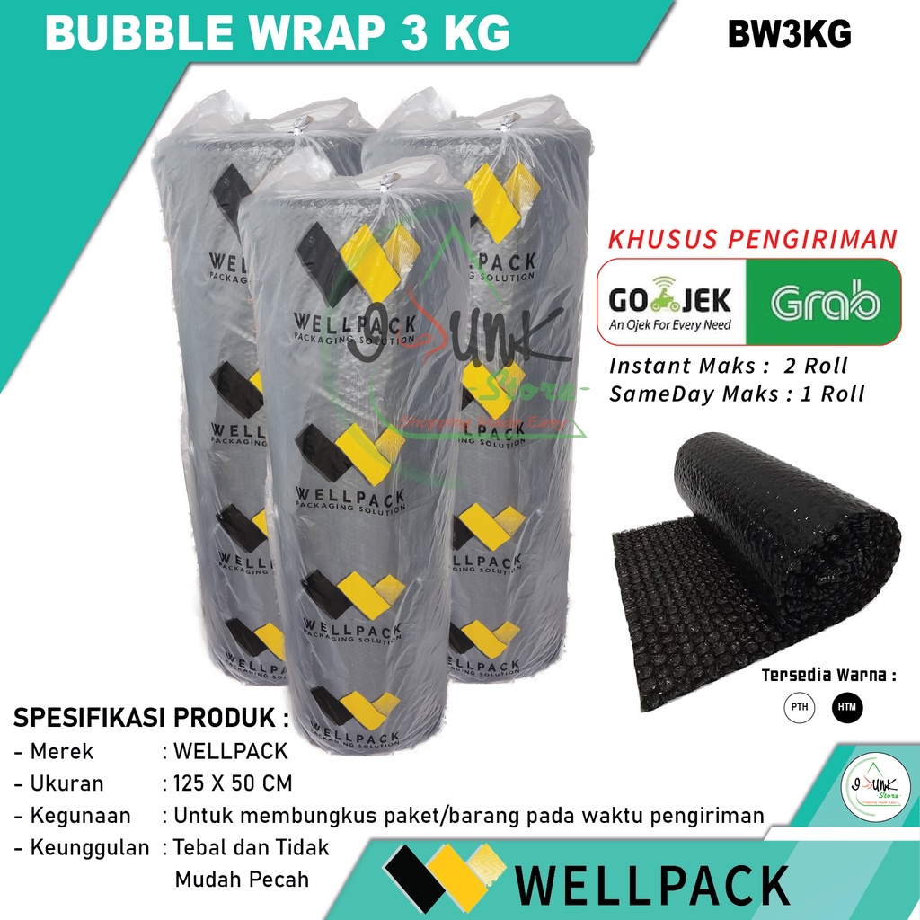 

Bubble Wrap Roll / Plastik Bubble Wrap UKURAN 125CM X 50M - Hitam & Bening - WELLPACK