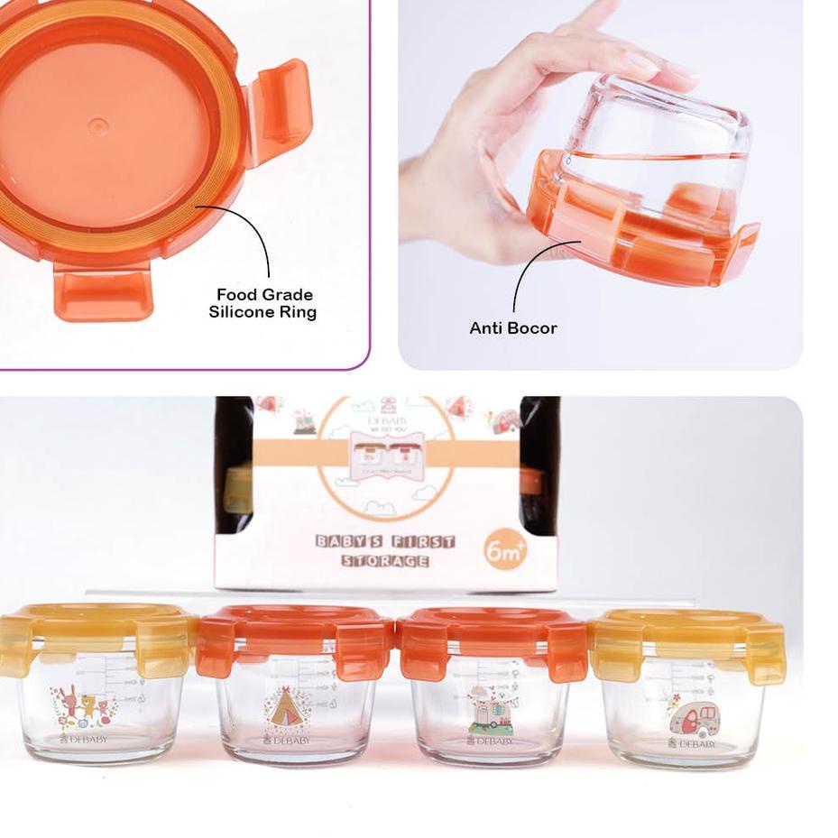 Debaby Baby's First Food Container Glass BPA Free Set 130ml Round isi 4pc