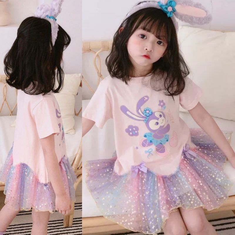 Dress impor anak Stella Lou tutu rainbow kaos casual import