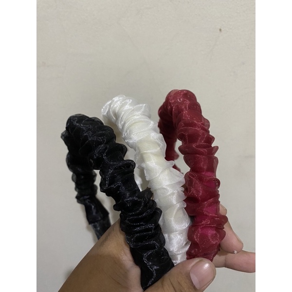 Bando Scrunchie ORGANZA SMALL RUFLLE  Headband Premium | Bando Korea Scrunchie Serut TERMURAH