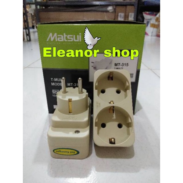 Steker T Multi +Stop Kontak 2 lubang Putih Matsui MT 315 PTH