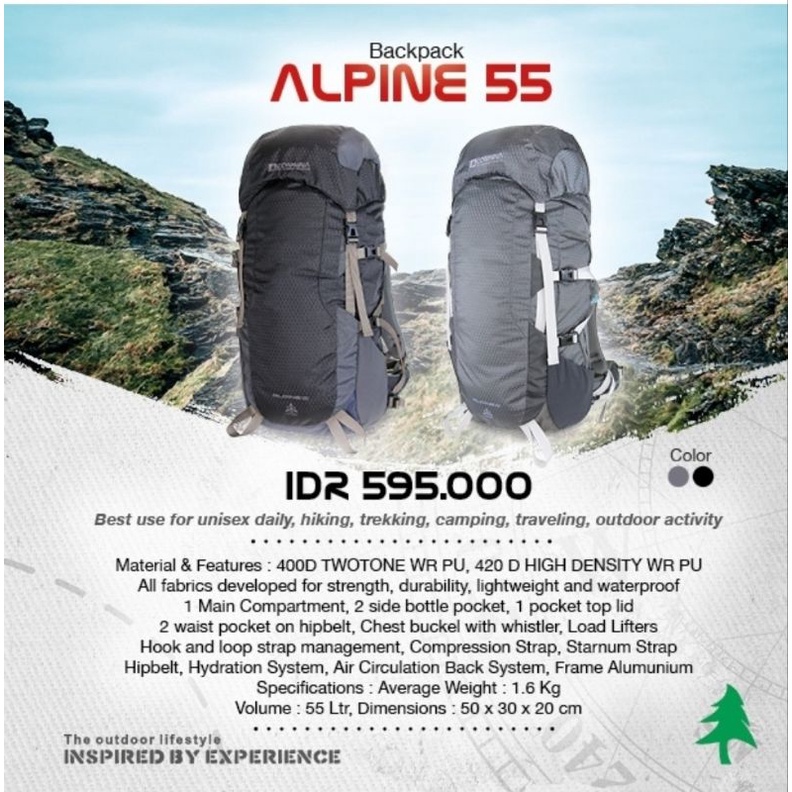 tas gunung consina alpine 55 l carriel murah original 55l up pramuka camping ransel