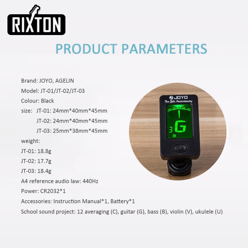 Rixton Joyo Gitar Akustik Tuner Ukulele Tuner Alat Musik Bass Tuner Digital Clip-on