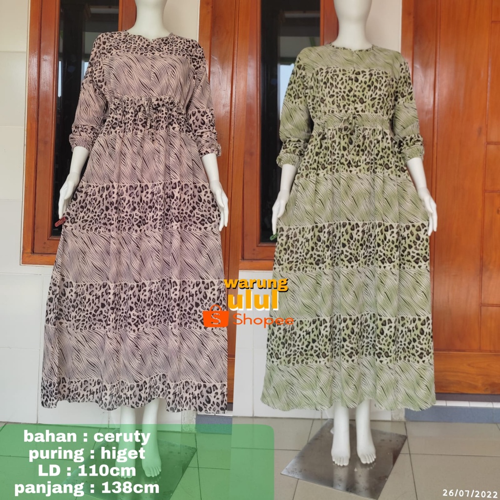 gamis ceruty motif leopard full puring / dress maxi ceruti macan