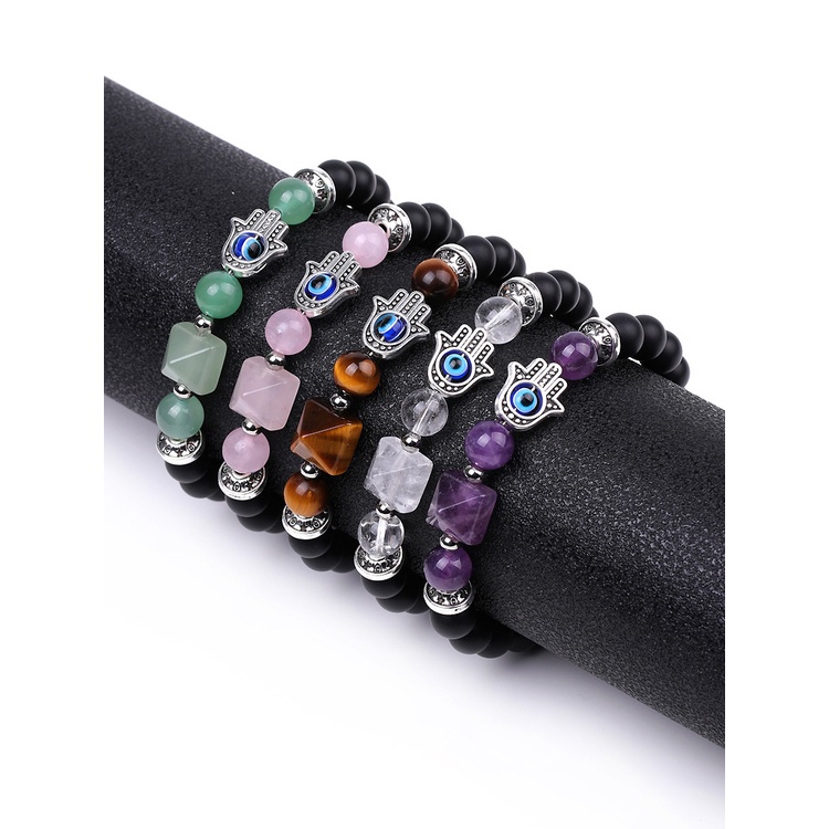 Gelang Manik-Manik Batu Alam Chakra Hamasa Rose Quartz Amethyst Tiger Eye Evil Eye Untuk Yoga