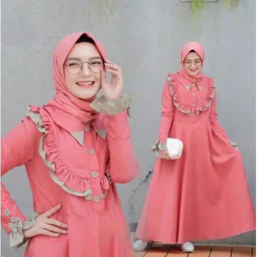 Baju Gamis Syari Polos Wanita Muslim Kombinasi Brukat Busui Kancing Baju Muslimah Dewasa Maxi Dress