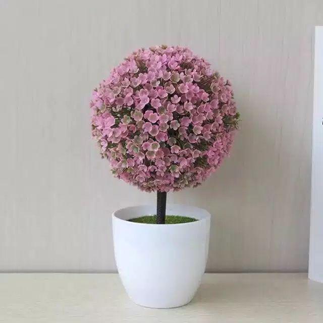 NM348 Bunga plastik / Pajangan bunga Artifisial / Vas Bulat-Pink