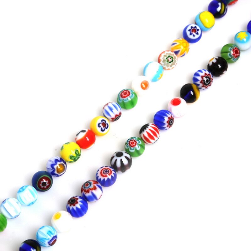 39-95/PCS Bentuk Bulat Fashion Millefiori Bunga Lampwork Manik-manik Kaca Warna Campuran untuk Kalung Gelang DIY Membuat Perhiasan