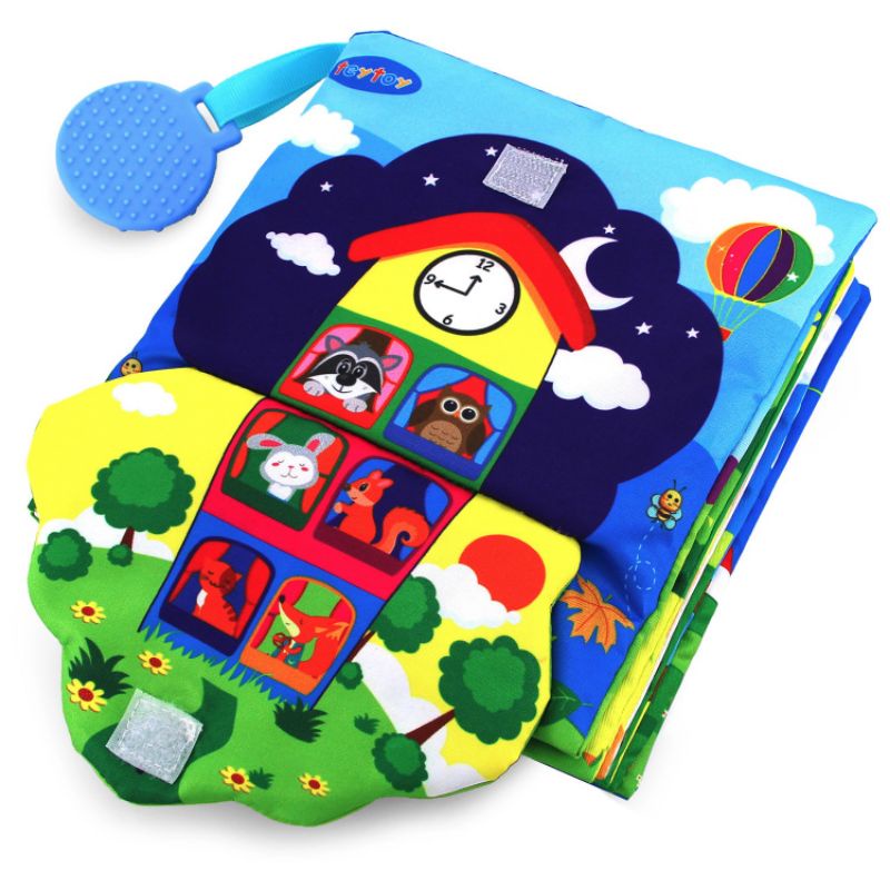 Buku Kain Bayi Edukasi Aktivitas Montessori Busy Soft Cloth Book Teether Soft Baby Crinkle 3D Touch Fabric Quiet Book - Zip, Button, Buckle ,Lace, Early Learning Basic Life Skills Soft Sensory Toy Kado Bayi Buku Bantal Kerincingan Newborn