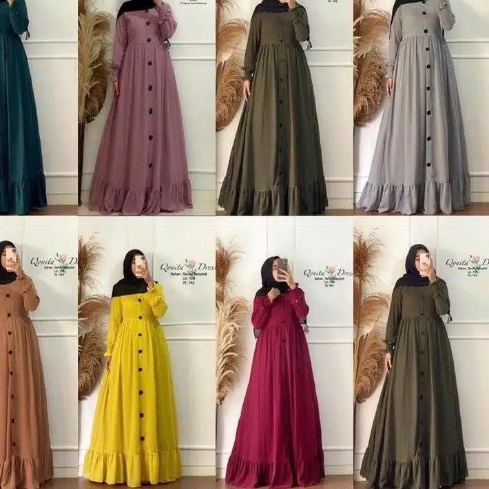 【READY】 NIDIA | S M L XL XXL XXXL 5L | Maxi Dress Baju Gamis Syari Polos Wanita Muslim Jumbo Big Siz