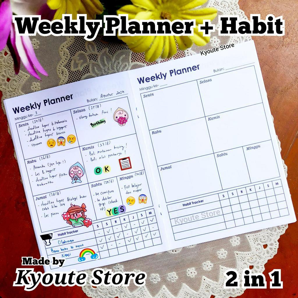

Buku Weekly Planner + Habit Tracker Simple 2in1 Size A5 Versi 5 Kyoute Catatan Kegiatan Agenda Schedule Book