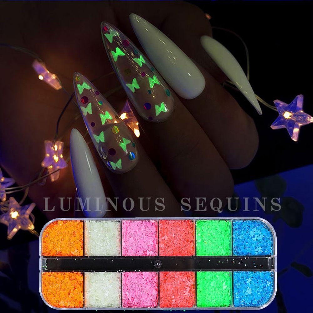 Preva Nail Art Sequin DIY Manicure Neon Kuku Glitter Flakes Glow in the Dark Kupu-Kupu