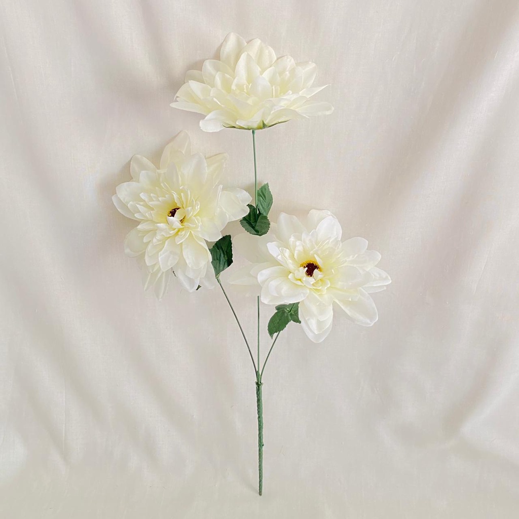 Bunga Dahlia X3 (satuan) Bunga Artificial / Bunga Plastik / Bunga Dekorasi / Pernikahan-Broken White
