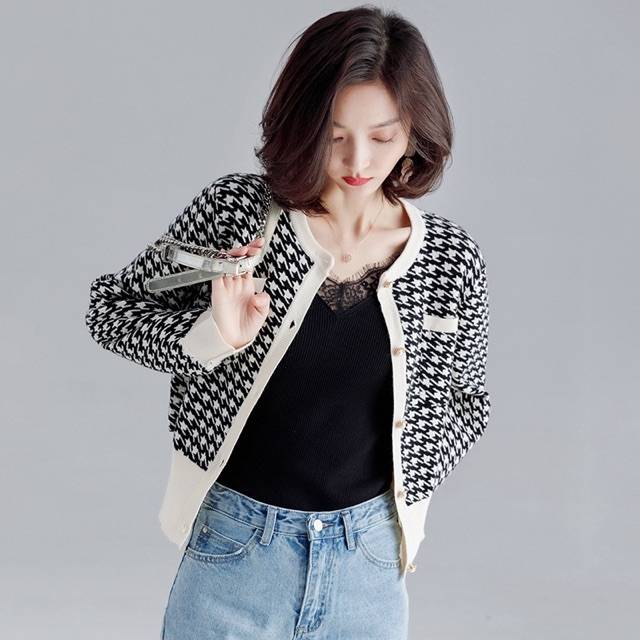 CARDIGAN HOUNDSTOOTH KNIT 6334#