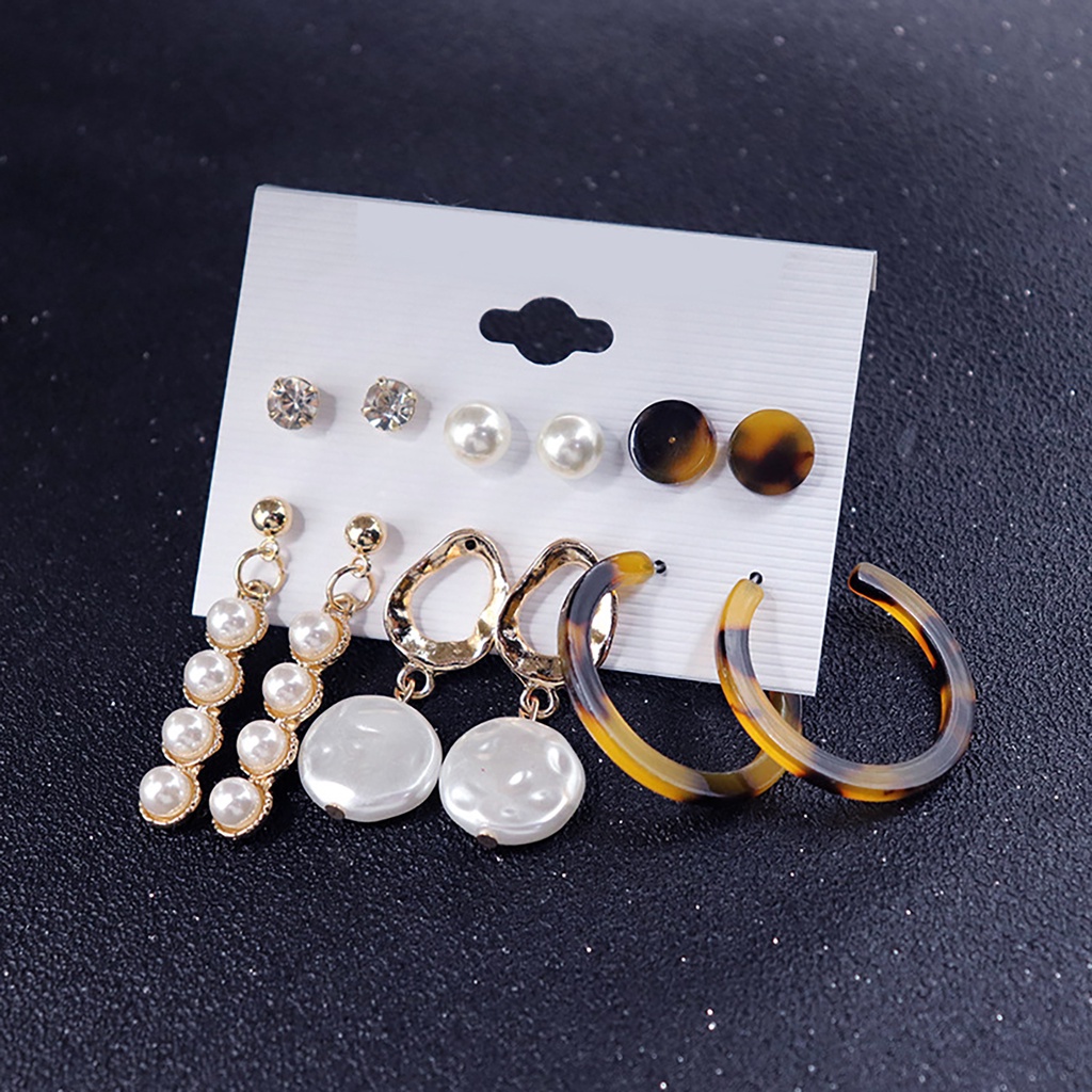 Hu Hu Hu Hu Hu Alat Bantu Pasang Kacamata♡ 6 Pasang / Lembar Anting Juntai Bentuk Lingkaran Besar Aksen Mutiara Tiruan Untuk Wanita