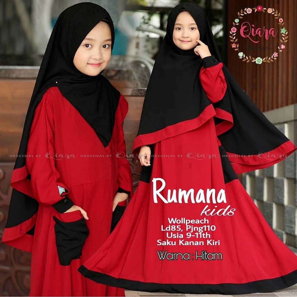 RUMANA SYARI KIDS Baju Gamis Syari Anak Perempuan  Model Terbaru 2020 Baju Anak Umur  7 -9  Tahun