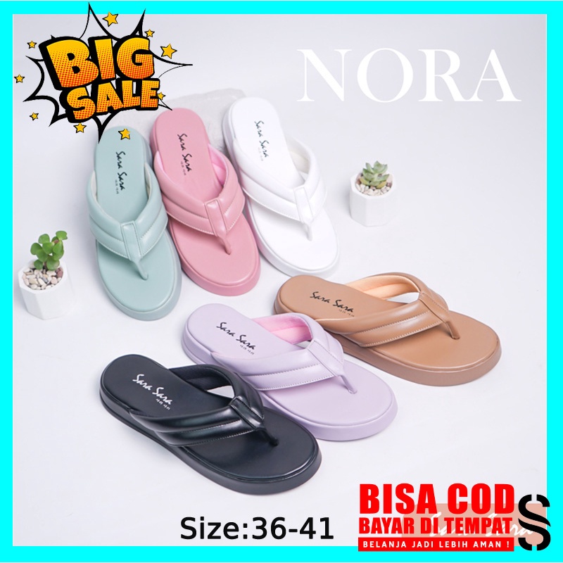 Sara Sara Nora Sendal Jepit Wedges Casual Wanita Sandal Wanita Empuk Kekinian Sandal Japit Cewek Size 36-41