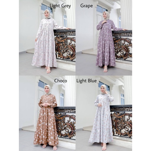 VANKA MAXI - gamis crinkle motif bunga busui ld 104 full kancing busui friendly motif bunga kecil si