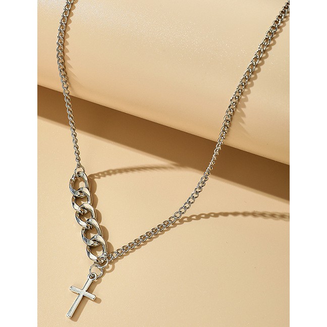 LRC Kalung Fashion Silver Color Cross Stitching Chain Alloy Necklace K98540