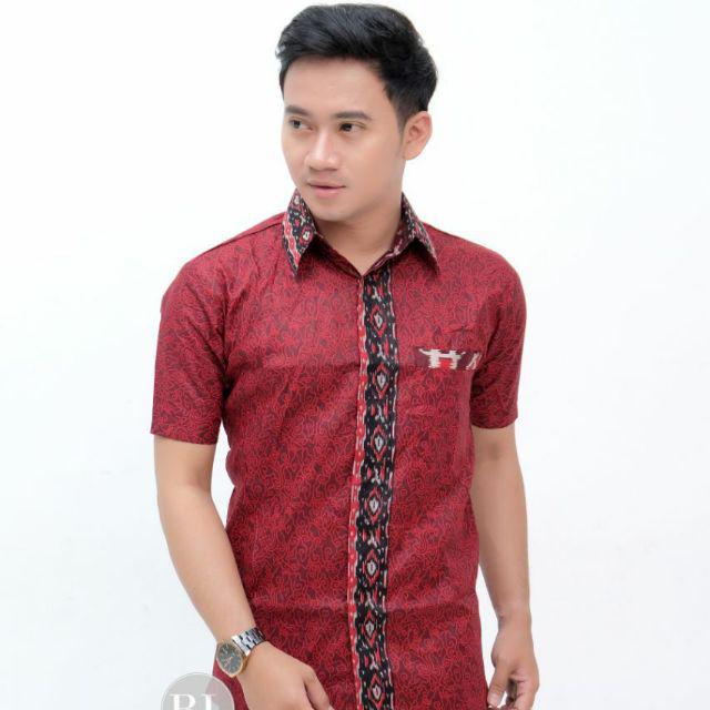 ATASAN BATIK WANITA DAN PRIA MURAH SIZE M L XL XXL-Cowok merah