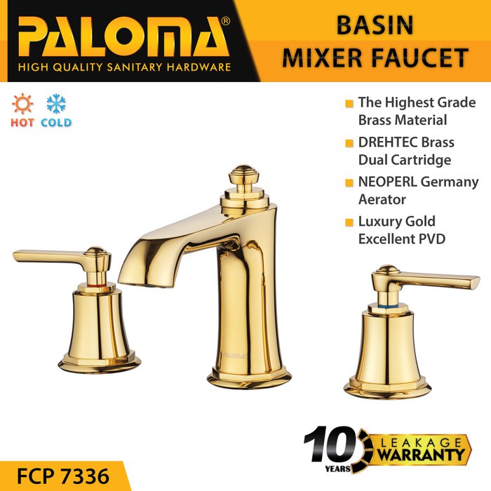 PALOMA FCP 7336 FAUCET KERAN  KRAN AIR PANAS DINGIN MIXER WASTAFEL  GOLD EMAS PVD