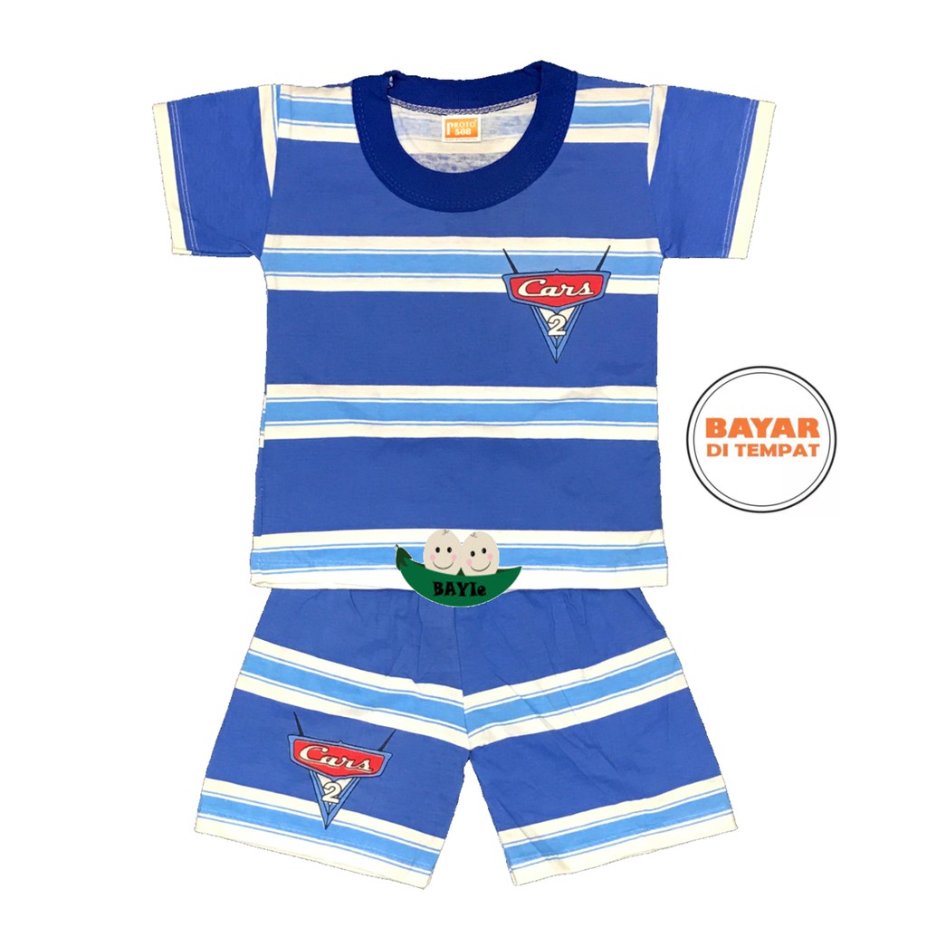 BAYIe - Setelan Pendek Kaos Oblong Bayi/Anak Laki-laki/Perempuan STRIP TUA PROTO 3-12 bulan