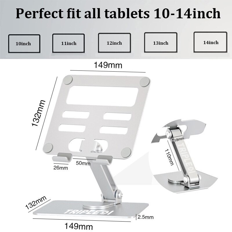 Stand iPad Holder Tablet Aluminium TRIPLEDI TD131 Dudukan Tab Desktop Standing Folding Rotasi 360 Derajat Lipat POS Meja Kasir