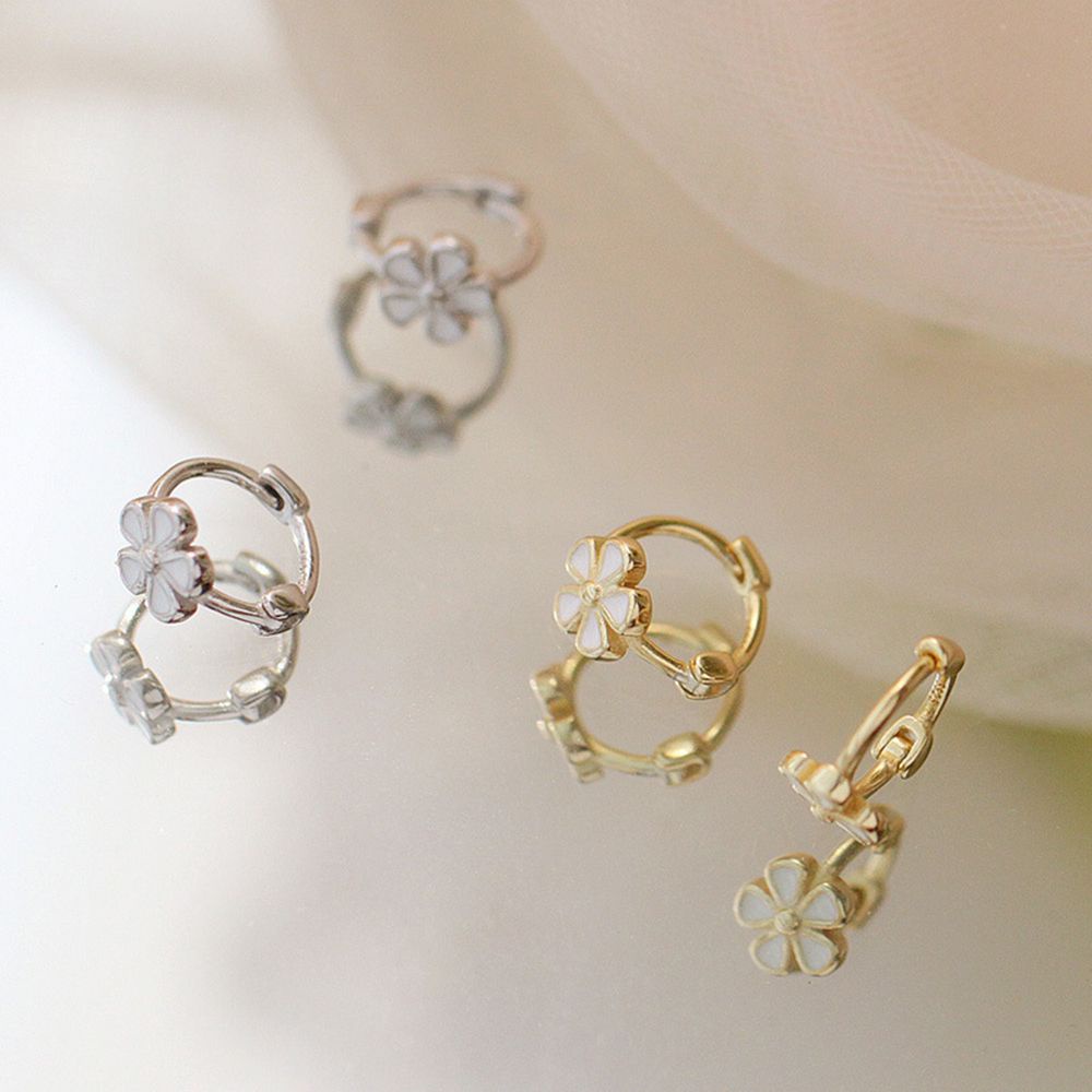 Needway  Gifts Women Earrings Romantic Hoop Earrings Flower Ear Buckles Daily Flower Fashion Sweet Simplicity Sliver Color Korean Style/Multicolor