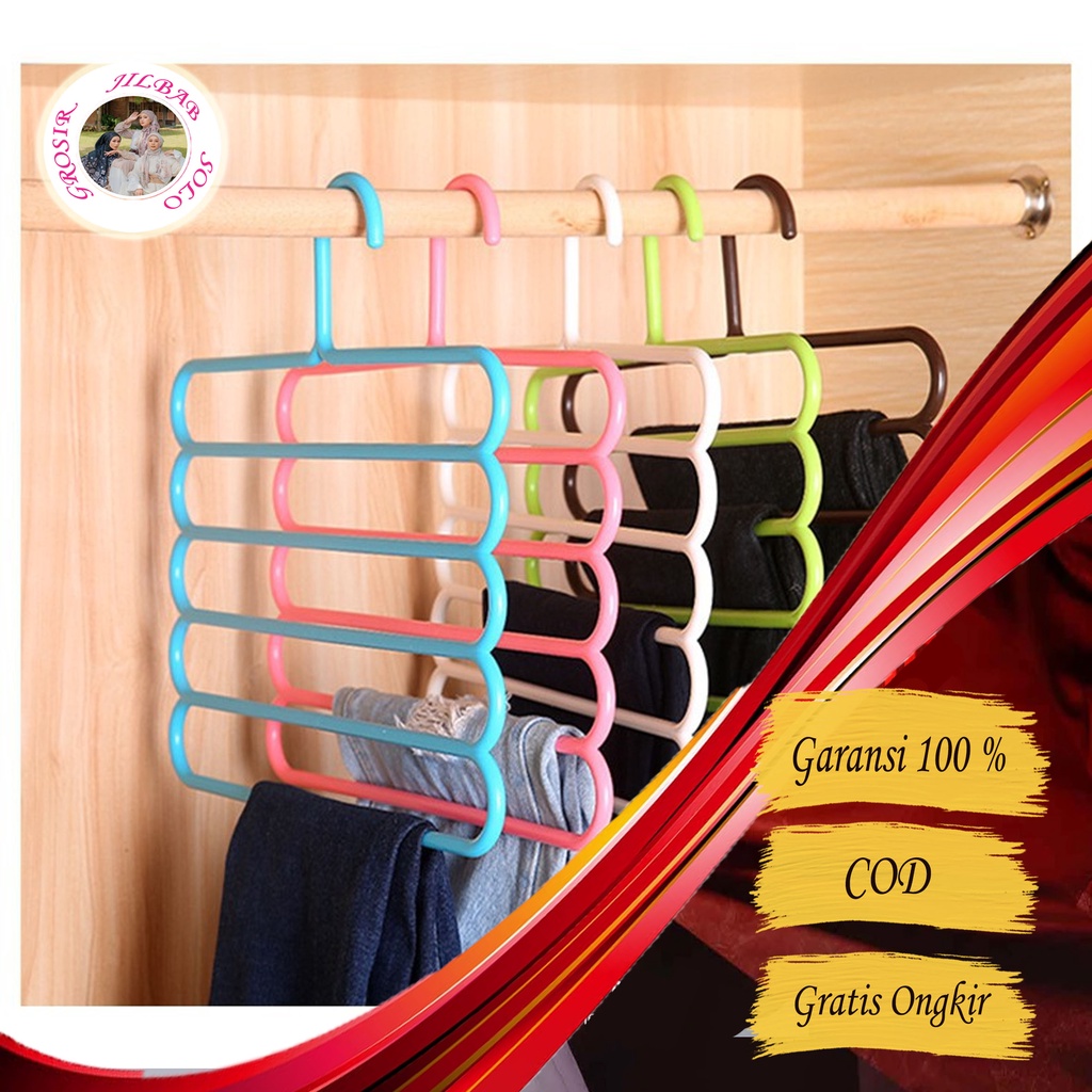 Hanger Gantungan Pakaian 5 in 1  - AC 112 - Susun Tingkat 5  Multifungsi untuk Baju Handuk Jemuran scarf hijab jilbab segi empat bisa di pasang di tali jemuran lemari almari rak pakaian perlengkapan rumah tangga dan kamar tidur