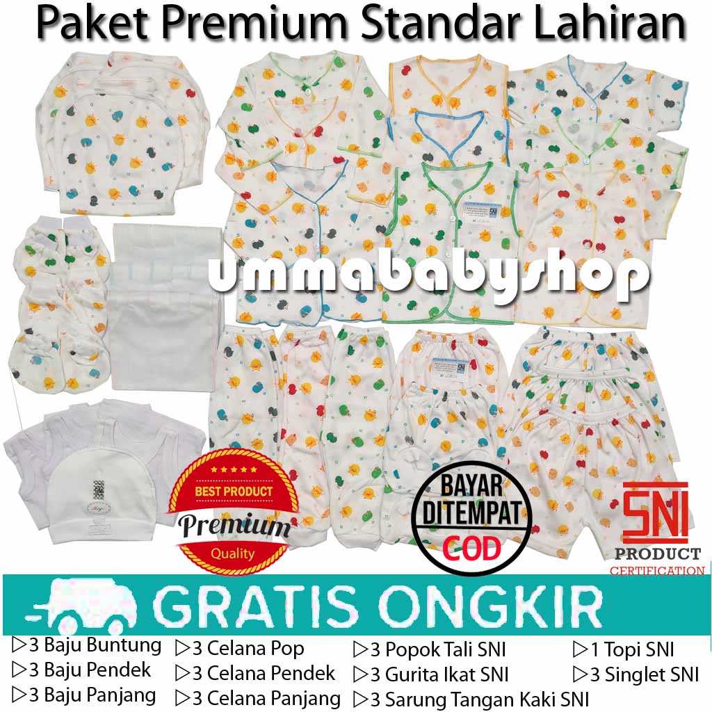 PREMIUM Perlengkapan Bayi Lahir Paket Newborn Kado Setelan Baju Celana Popok Gurita Singlet SNI Gift