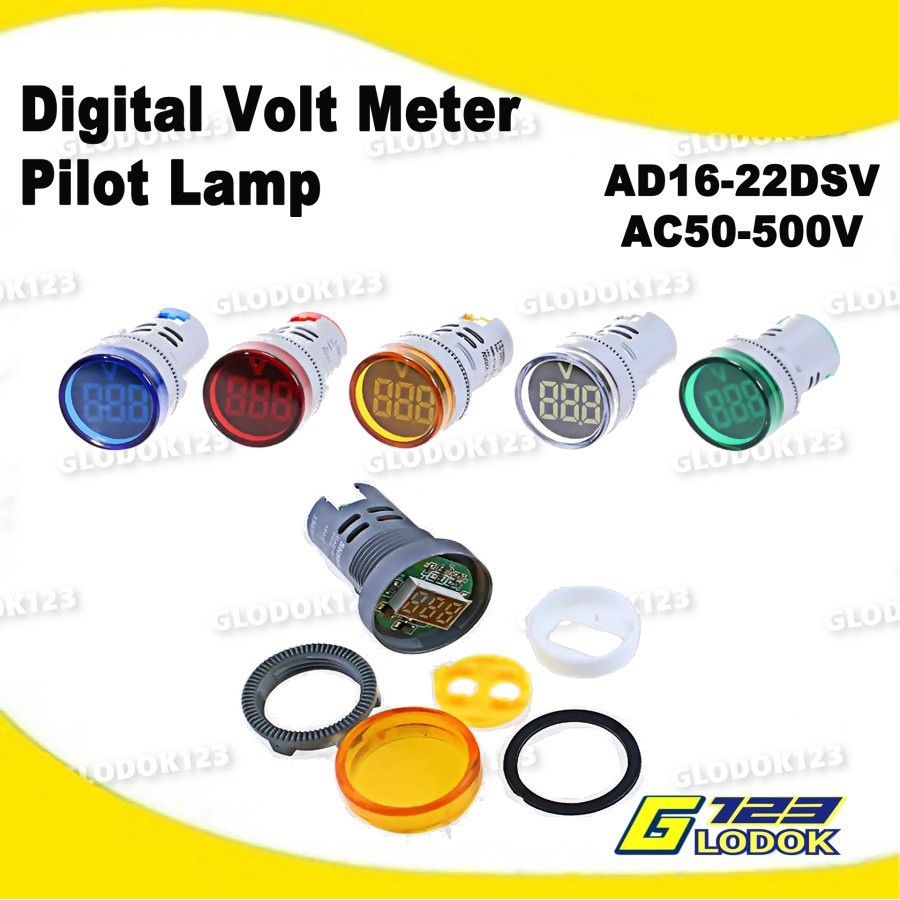 Pilot Lamp LED Dengan Indikator Volt AC 220V AD16-22DSV