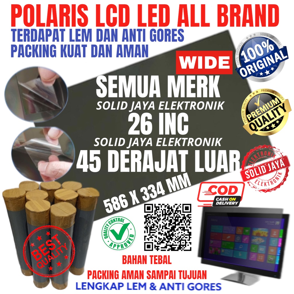 POLARIS LCD 26 INC 45 DERAJAT WIDE LAPISAN LUAR POLARISER POLARIZER POLARIZ TV MONITOR LCD ALL BRAND SEMUA MERK LEBAR POLARISER POLARIZER POLARAIS POLARAIZDERAJAD DEGREE