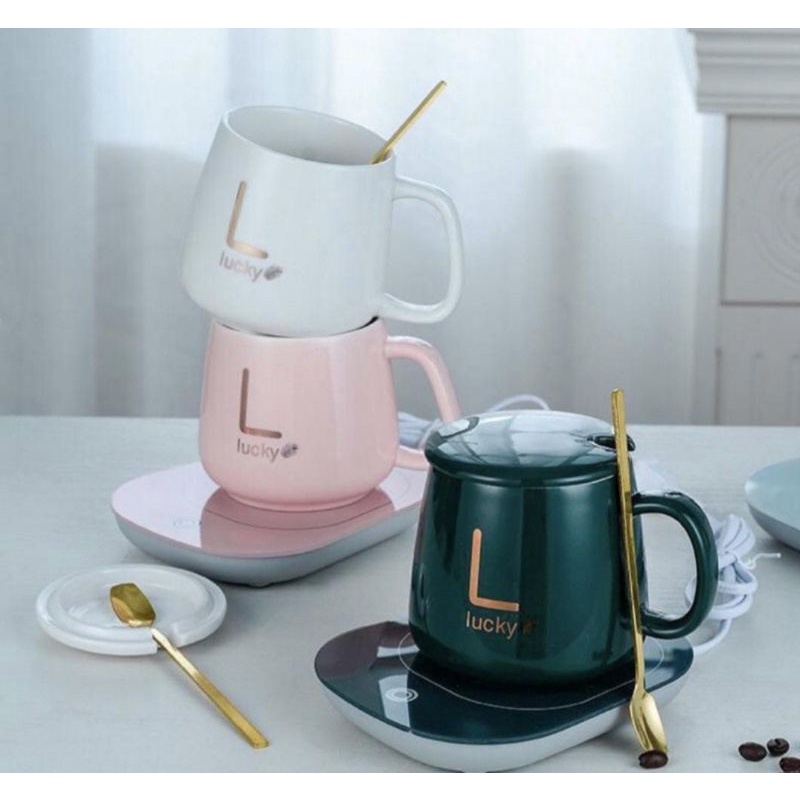 Mug Warmer Gelas Set Keramik Pemanas Cangkir Lucky Electric Set 400ml