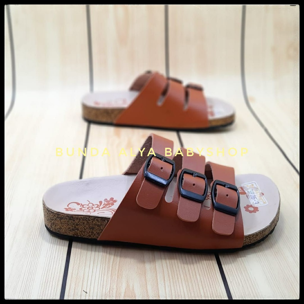 Sendal Anak Perempuan Usia 5 6 7 Tahun PREMIUM COKLAT - Sandal Anak Cewek Casual Bunga Alas Karet Anti Licin