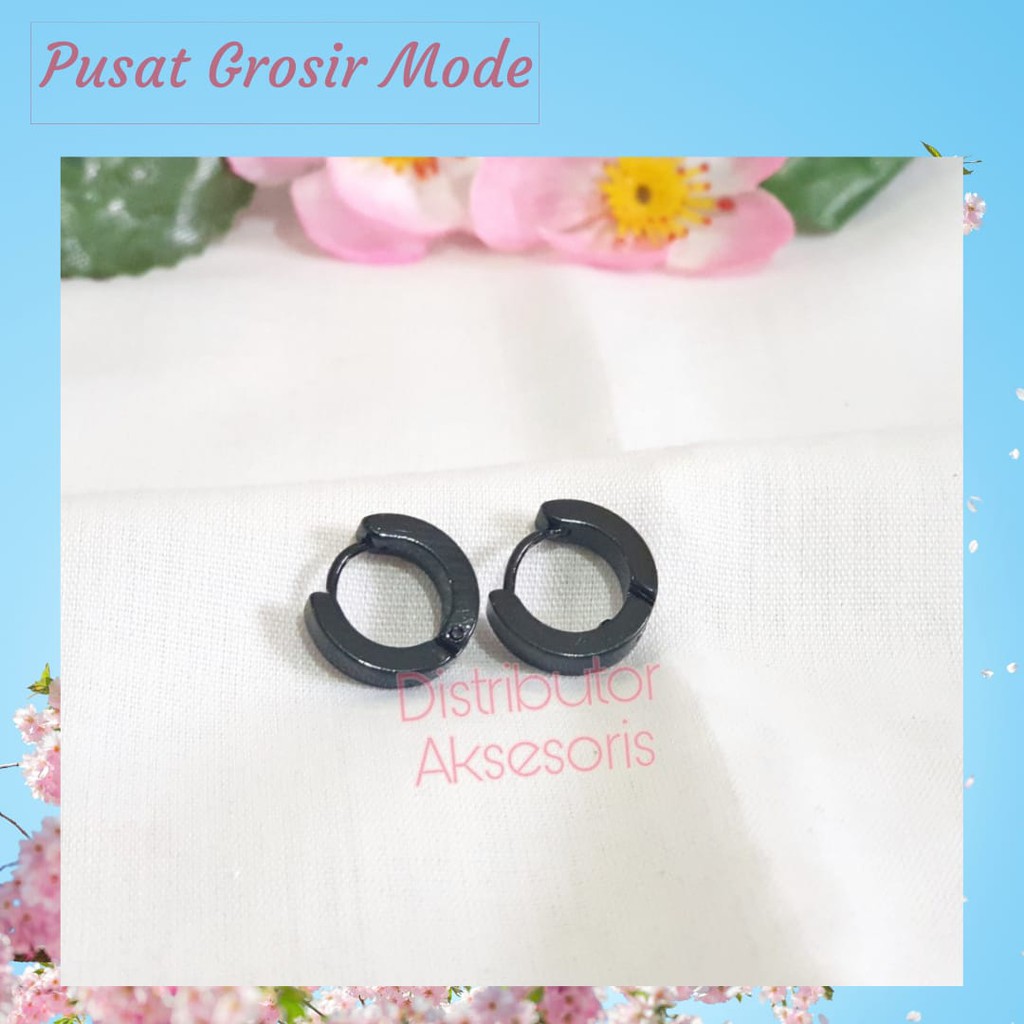 Anting Black Hoop Pria Titanium ANTI KARAT SELAMANYA PGM AT31