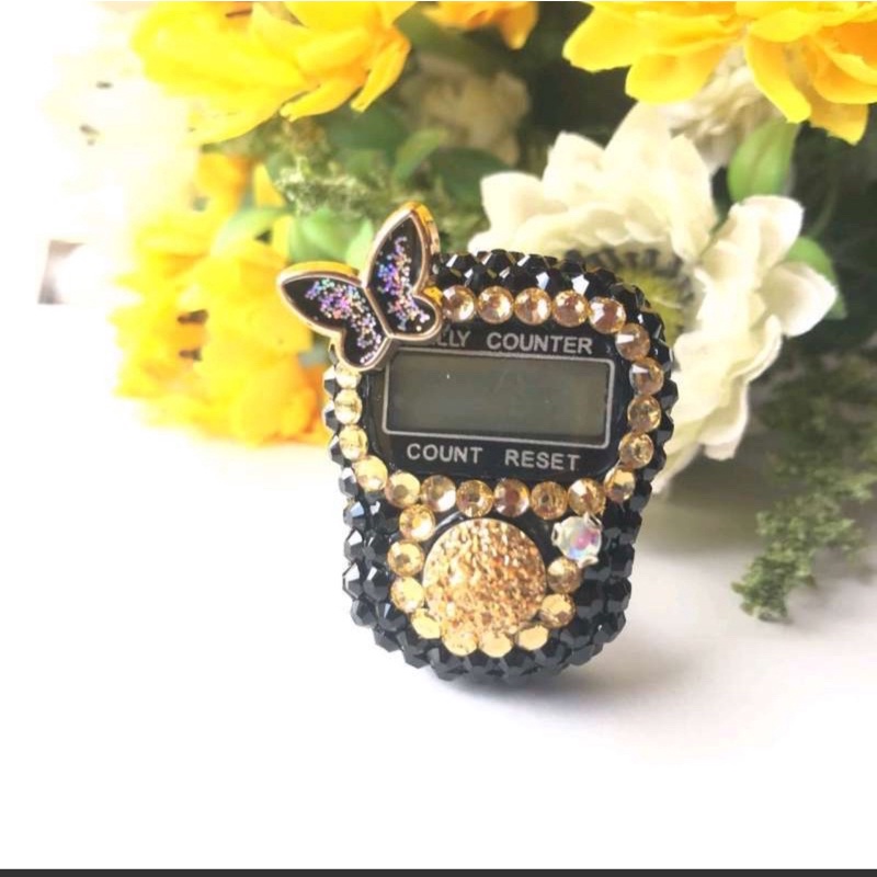 tasbih digital blink kupu emas hitam tasbih digital blink satu bunga blink tasbih motif hitam list putih bunga blink  jam hitung tasbih digital diy