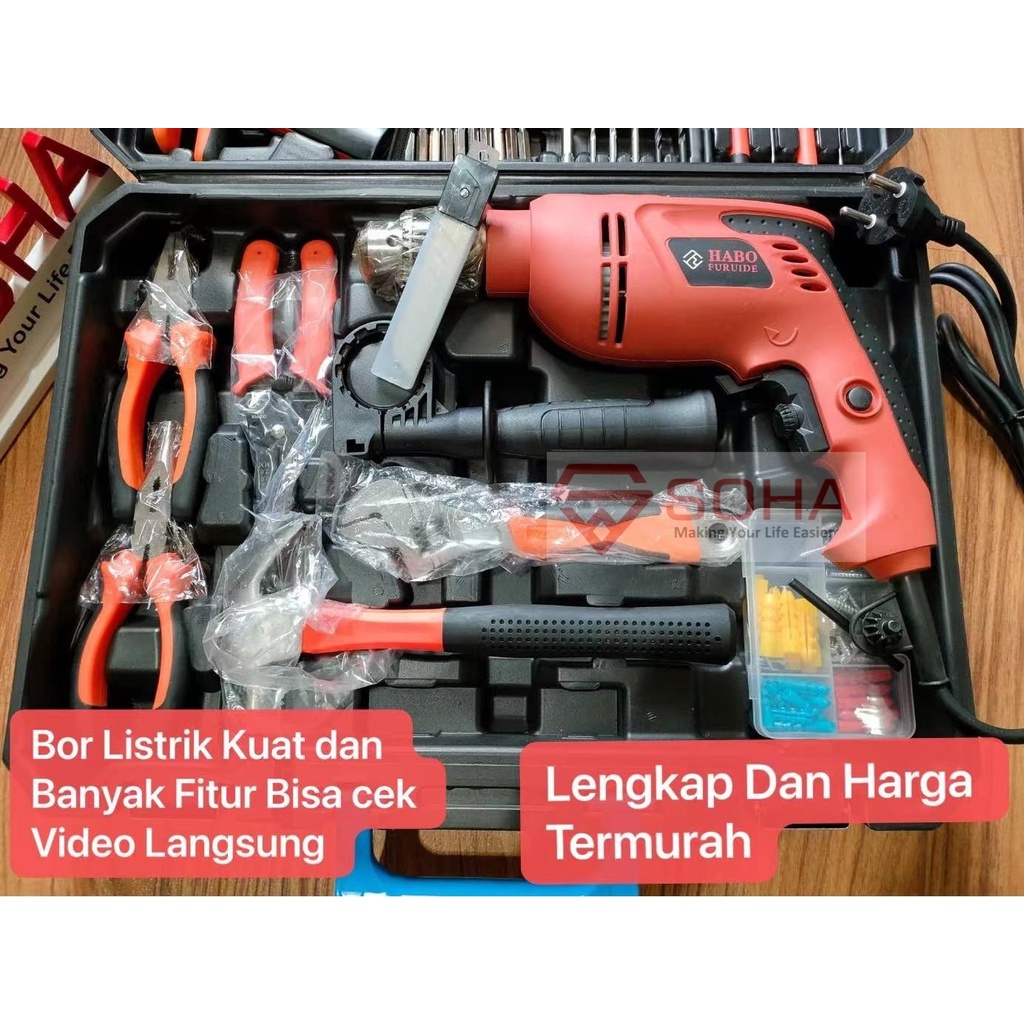 ART-040 SOHA Toolkit 112 Pcs 1 Set Box Kotak Alat Perkakas Bor Listrik Palu Tang Obeng Kunci Pas TOOLS Mekanik &amp; Rumah Tangga Toolset Toolbox