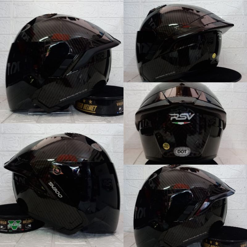 HELM RSV SV 300 CARBON BLACK PAKET GANTENG VISOR DRAK SMOKE INCLUDE VISOR ORIGINAL PLUS SPOILER 3D