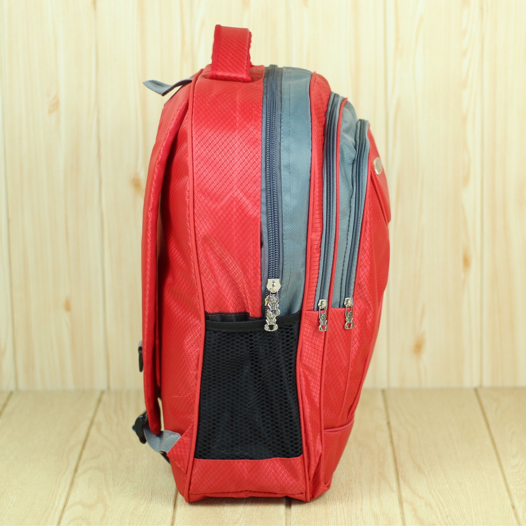 Tas Punggung Polo Resleting Tengah Merah Back Pack Laptop Pria Wanita Unisex Muti Fungsi Trendy Kece