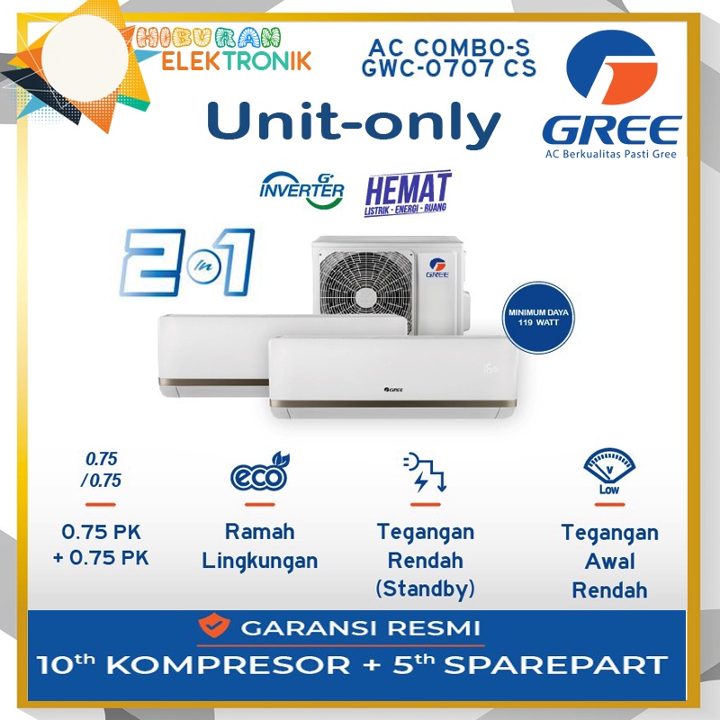 AC GREE COMBO SPLIT GWC-0707CS[2 INDOOR ¾PK+¾PK&1 OUTDOOR] UNIT ONLY