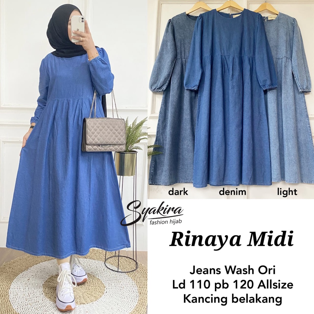 Rinaya Midi Dress Syakira Gamis Jeans LD 110