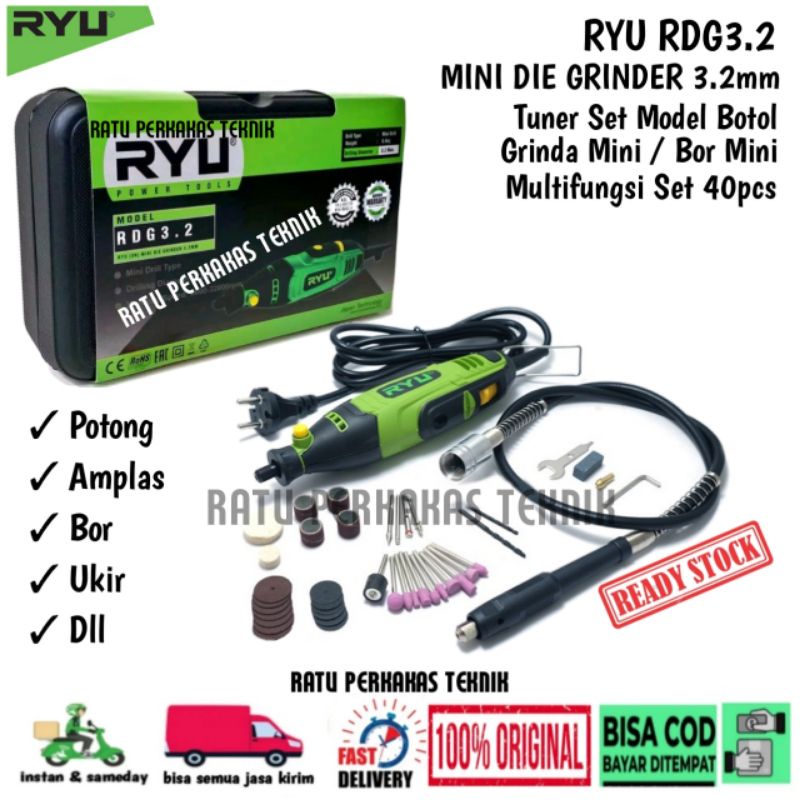 Tekiro Ryu RDG3.2 Mini Die Grinder Set Tuner Gerinda Bor RDG 3 2 Promo Mesin Ukir Ryu Original