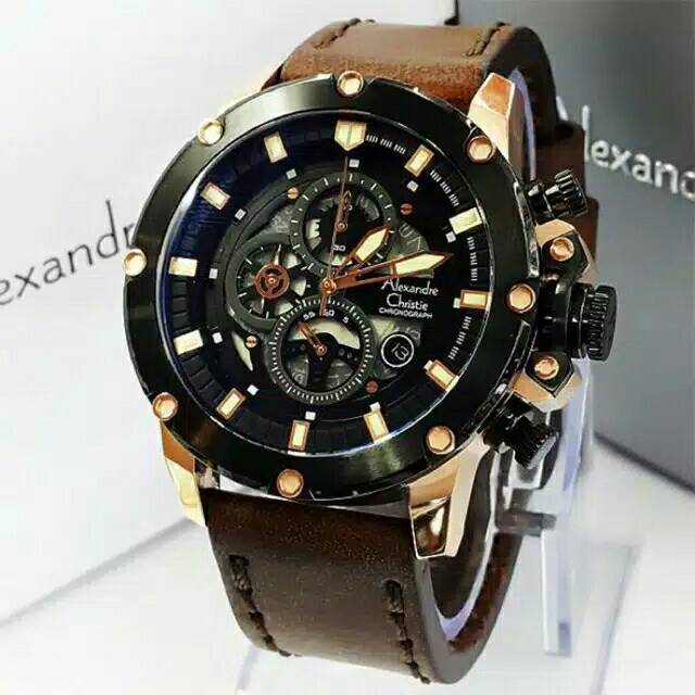 Jam Tangan Pria/Cowok Alexandre Christie AC 6416 Rosegold Coklat.Original Garansi Resmi 1 Tahun