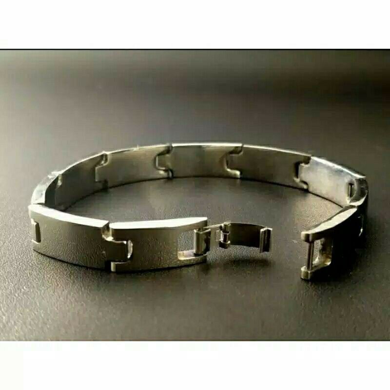 Gelang pria keren model plat baja putih anti karat selamanya