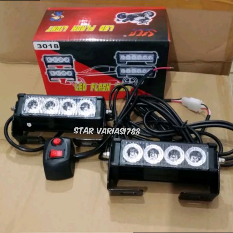 Lampu led flash running 4×2 4 mata 8 mode senja saklar switch on off motor mobil