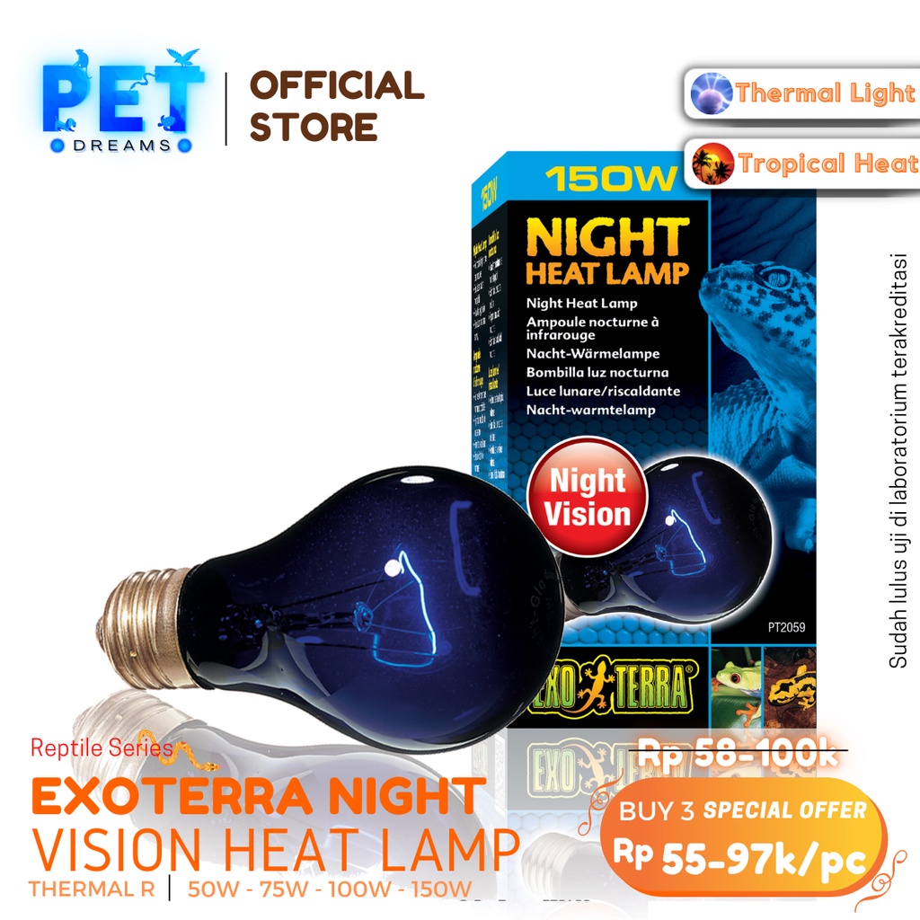 PROMO EXOTERRA NIGHT HEAT LAMP LAMPU PENGHANGAT MALAM REPTIL REPTILE TORTO KURA SULCATA KADAL