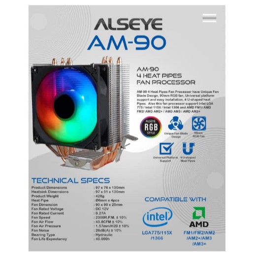 FAN PROCESSOR ALSEYE RGB 2 HEAT PIPE AM90