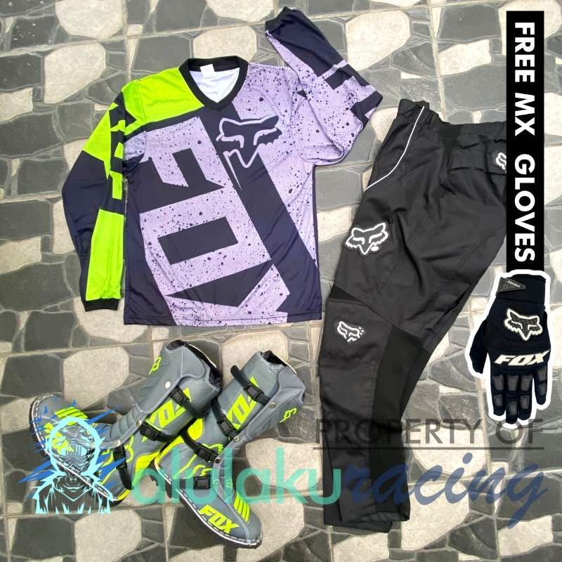 Jersey, Celana, Sarung Tangan &amp; Sepatu Fullprint with Protectors Fullset MX Trail Motocross - Paket Bundling FOCTFG030109-F41